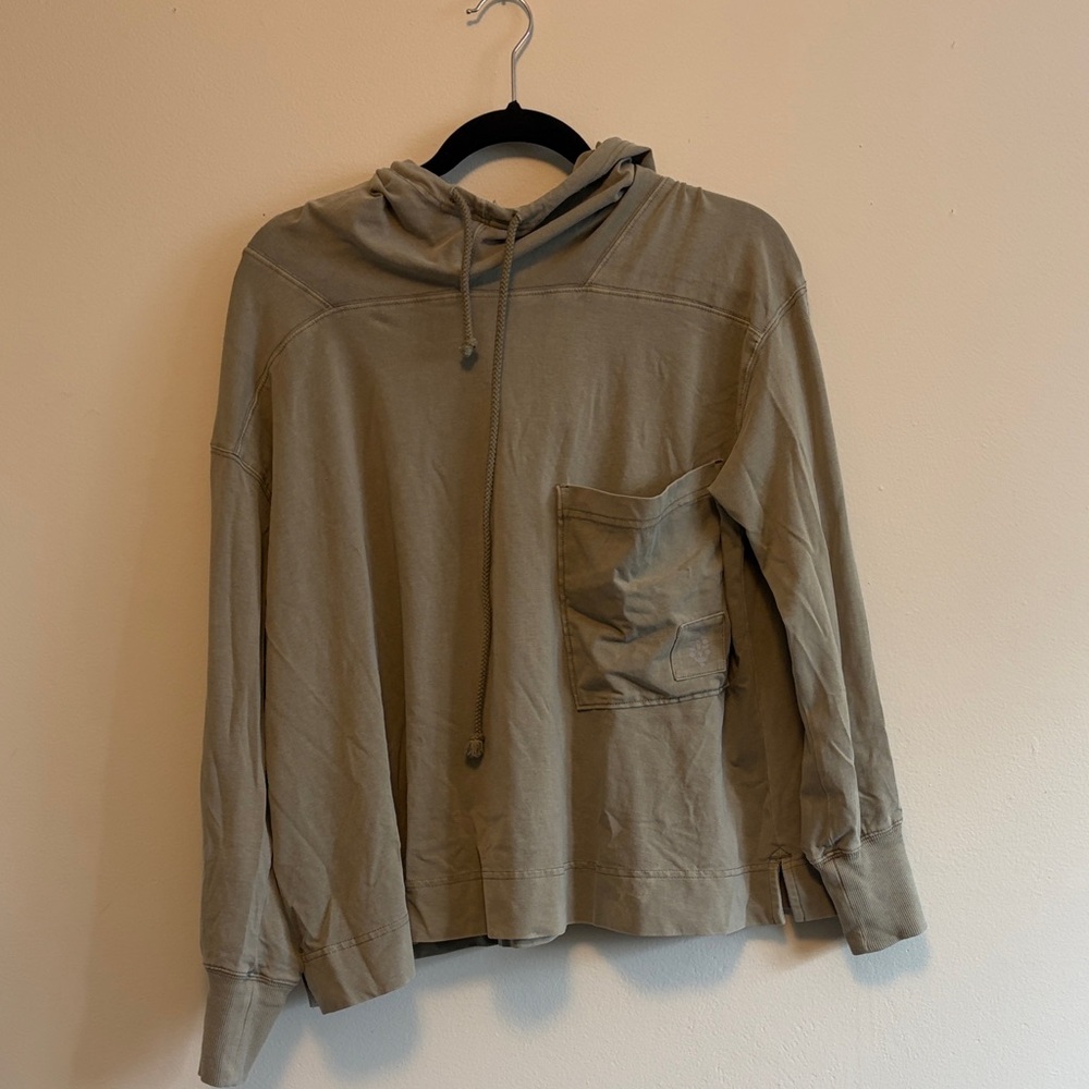 Free People Hot Shot Khaki/Green Hooded Sweatshirt